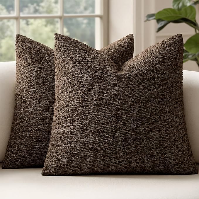 MIULEE 24x24 Decorative Euro Sham Boucle Couch Pillow Covers Brown | Set of 2 Textured Neutral Fall Autumn Throw Pillow Covers, Accent Solid Pillowcases, Sofa Living Room Home Decor