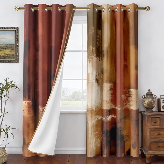 Asuexpect Burnt Orange Curtains for Living Room 2 Panels Abstract Rust Curtain Room Darkening Grommet Window Drapes Modern Decorative Window Treatments for Bedroom, 52x72 Inches