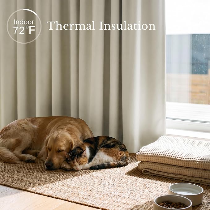NICETOWN Window Treatment Thermal Insulated Rod Pocket Room Darkening Curtains/Drapes for Bedroom (Bone White, 2 Panels, W42 x L63 inches)