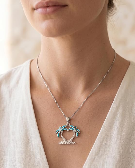 Created Blue Opal Ocean Necklace for Women, 925 Sterling Silver Pendant, 18 Inch Chain, Beach and Sea Life Jewelry Collection