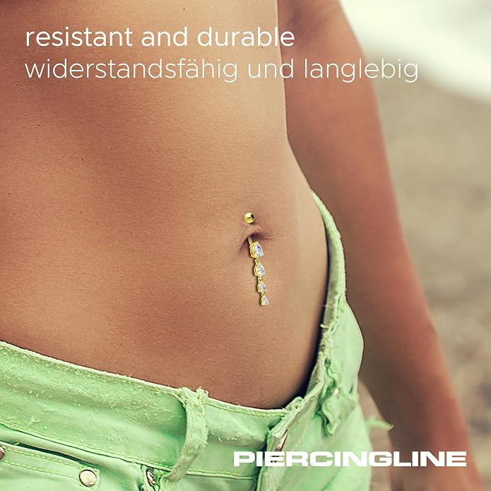 PIERCINGLINE Belly Button Piercing 4 CRYSTAL DROPS surgical steel, skin-friendly