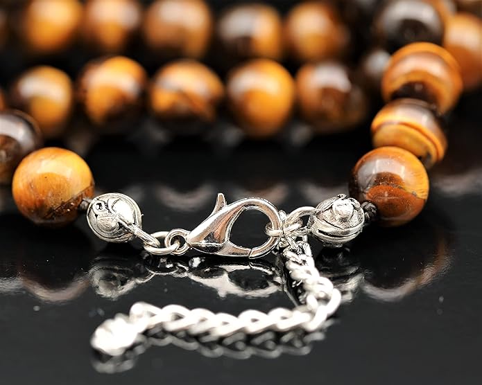 Natural Gemstone Beaded Choker Necklace | 8mm Handmade Adjustable Jewelry for Men & Women | Chakra Balancing Crystal Necklace | Spiritual Gift | Macrame Cord with Extender