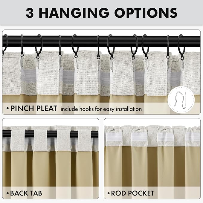MIULEE 100% Blackout Linen Curtains 42 x 90 Inch Light Beige 2 Panels | Thermal Insulated, Room Darkening Drapes for Bedroom Living Room, Back Tab Rod Pocket Pinch Pleated, Solid Luxury Decor
