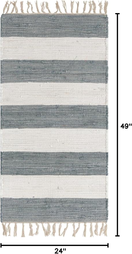Unique Loom Chindi Rag Collection Area Rug - Striped (2' x 4' 1" Runner, Gray/ Ivory)