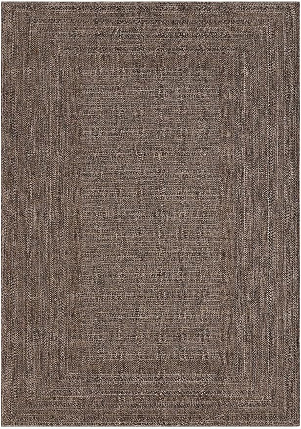 Berry Easy Jute Indoor Outdoor Rug, 8x10 Neutral Bordered Jute Look, Weather Resistant, Easy Care, Lightweight Outdoor Farmhouse Carpet for Patio, Porch, Living Room (8' x 10', Brown)