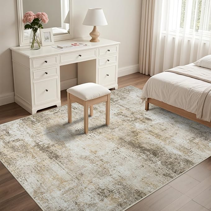8x10 Area Rugs for Living Room Bedroom: Abstract Washable Rug with Anti-Slip Backing Non-Shedding Stain-Resistant Soft Large Carpet for Dining Room Nursery Hallway Indoor Home Office Beige Grey
