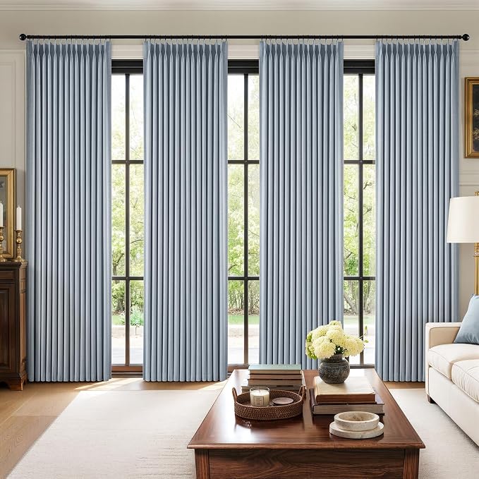 MIULEE Pinch Pleated 100% Blackout Curtains 40"x108" Chambray Blue 4 Panels | Thick Linen, Memory Trained Pleat, Back Tab Double Layer Drapes, Thermal Insulated, Curtain for Bedroom Living Room Darkening