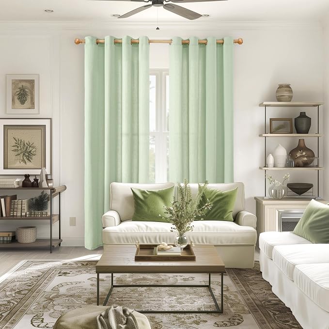 YoungsTex 80 Inch Length Sage Linen Curtains for Living Room, Light Filtering Drapes with Grommet for Dining Bedroom Privacy, 2 Panels, 52 X 80 Inch