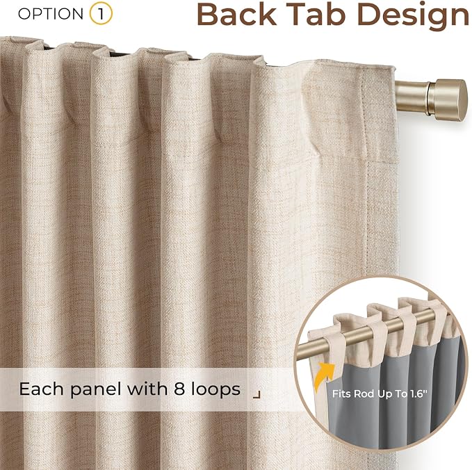 INOVADAY 100% Blackout Sliding Door Curtains, Extra Wide Curtains for Sliding Glass Doors, Back Tab/Rod Pocket Sliding Glass Door Curtains, Thermal Insulated Window Drapes - Oatmeal, W102 X L90