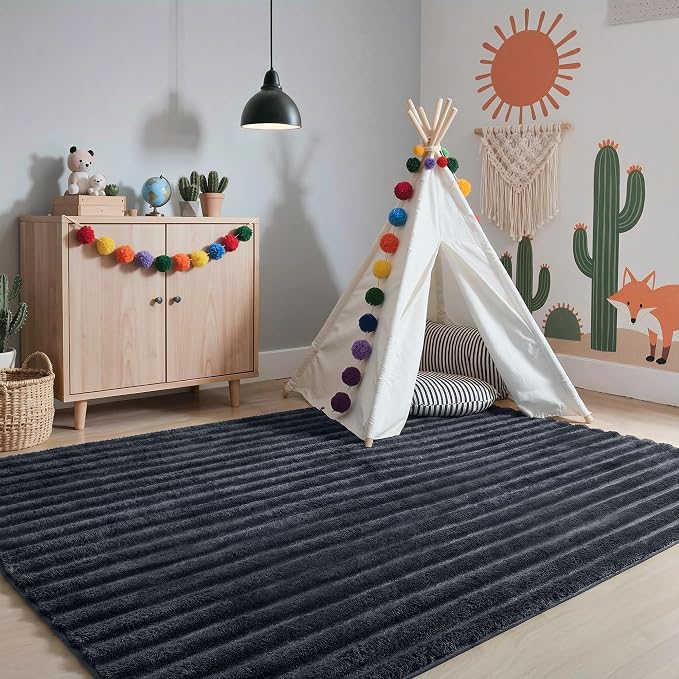 GENIMO 5x7 Area Rug for Bedroom, Soft Non Slip Fuzzy Carpet for Kids Girls and Boys, Shag Fluffy Solid Plush Rugs for Living Room, Dorm, Nursery, Playroom, Home Decor Aesthetic, Grey