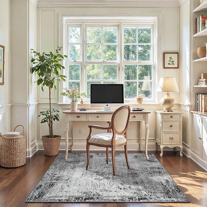 Entryway Rug 3x6 Grey Bedroom Area Rug Washable Non Slip Abstract Boho Rugs for Indoor Entry, Kitchen, Classroom, Bathroom, Kids Girls Room, Office, College Dorm Small Carpet