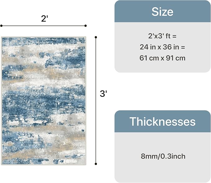 GENIMO 2x3 Rugs for Entryway, Washable Bathroom Kitchen Rugs Non Slip, Modern Abstract Soft Small Area Rug Indoor, Low Pile Throw Carpet, Sky Blue