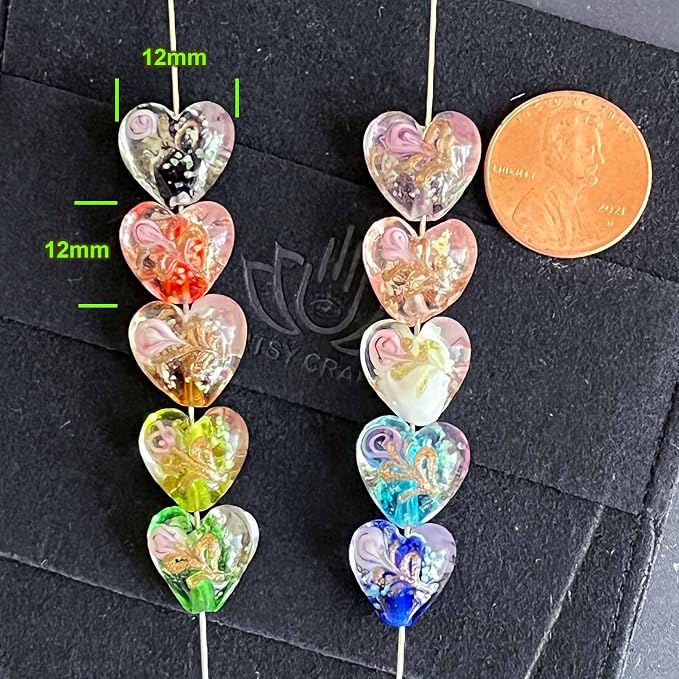 Artsy Crafts 20 Pcs Assorted Glow in The Dark Firefly Beads 12mm European Lampwork Luminous Glass Beads for Jewelry Making Charm Bracelet Necklace Earrings Crafts (Heart - Mix)