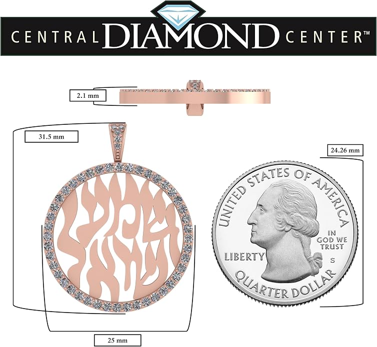 Central Diamond Center Shema Israel Full Hebrew Prayer Pendant Necklace in Solid Sterling Silver