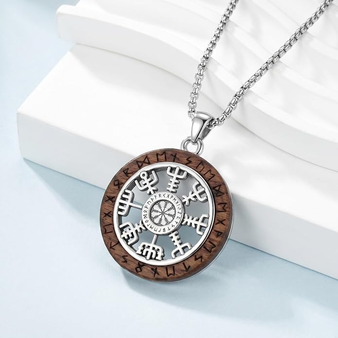 Viking Compass Necklace Sterling Silver Runes Vegvisir Pendant Necklace Mothers Day Jewelry Gift for Women Mom
