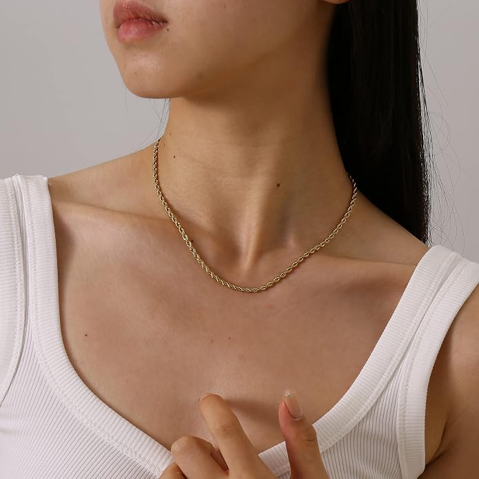Gold Chain Necklace for Women Dainty Simple Satellite Beaded Twisted Chain Choker Necklace Everyday Jewelry Christmas Gifts