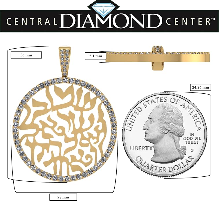 Central Diamond Center Shema Israel Full Hebrew Prayer Pendant Necklace in Solid Sterling Silver
