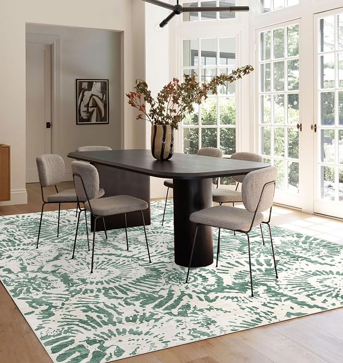 BLISSA Green White Living Room Rug - 8x10 Soft Washable Bedroom Area Rug Non-Slip Low-Pile Modern Contemporary Abstract Rugs for Living Room Bedroom Dining Room Under Table Nursery Foyer Large Carpet