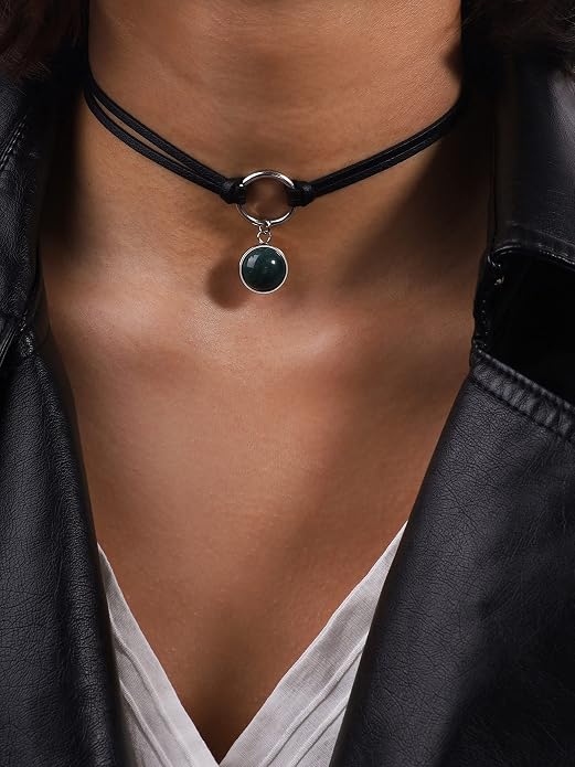 Sacina O Ring Crystal Choker, Black Choker, Boho Hippie Necklace, Gothic Necklace, Christmas Jewelry Gift for Women