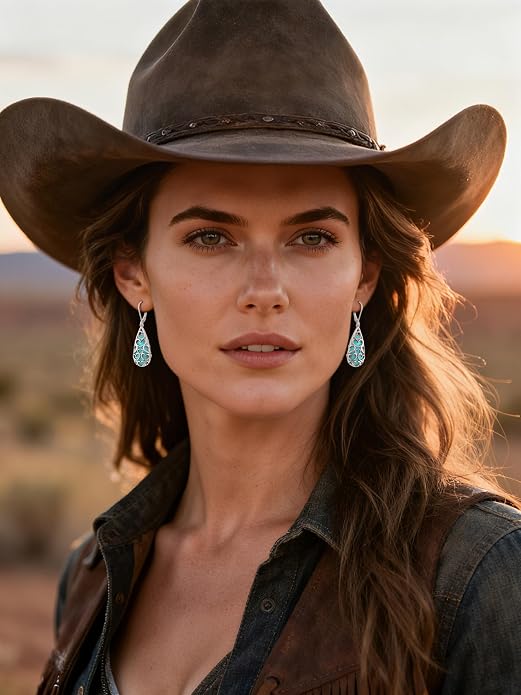 Turquoise Earrings for Women Western Jewelry for Women 925 Sterling Silver Earrings Turquoise Drop Earrings Boho Vintage Earrings