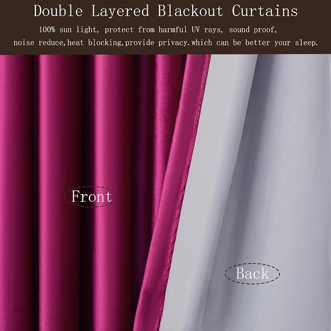 100% Full Blackout Hot Pink Velvet Curtains 120 inch Long for Living Room,Set of 2 Liner Rod Pocket Back Tab Thermal Window Curtains Room Darkening Heavy Decorative Curtains Drapes for Bedroom