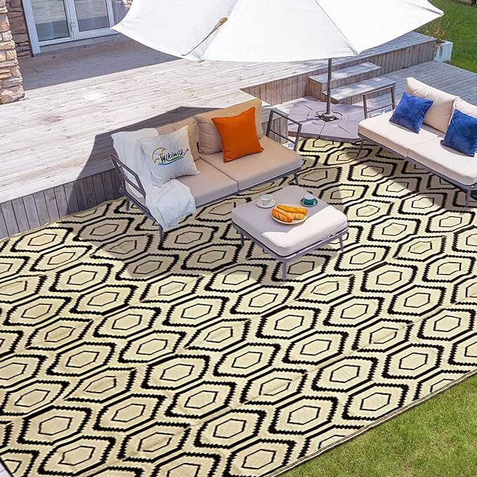 fifame Outdoor Camping Rugs, 9x18 Outdoor Rug Patios Clearance Plastic Straw Rug Weatherproof Reversible Mats, Large Floor Mat for Outdoors, RV, Patio, Backyard, Deck, Picnic, Beach, Trailer, Camping