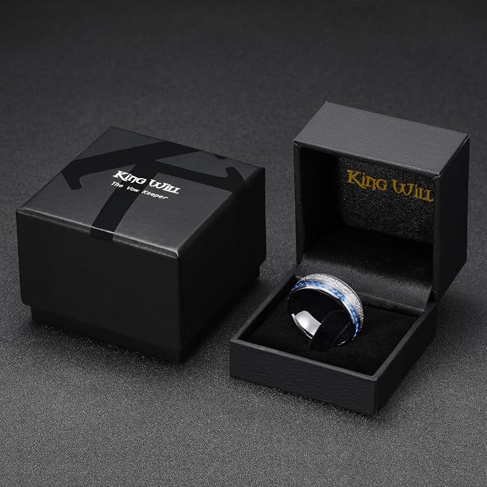 King Will Tungsten Rings for Men Meteorite Carbon Fiber Wood Inlay Mens Wedding Engagement Band Domed Polished