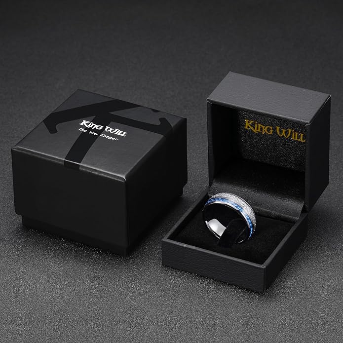 King Will Tungsten Rings for Men Meteorite Carbon Fiber Wood Inlay Mens Wedding Engagement Band Domed Polished