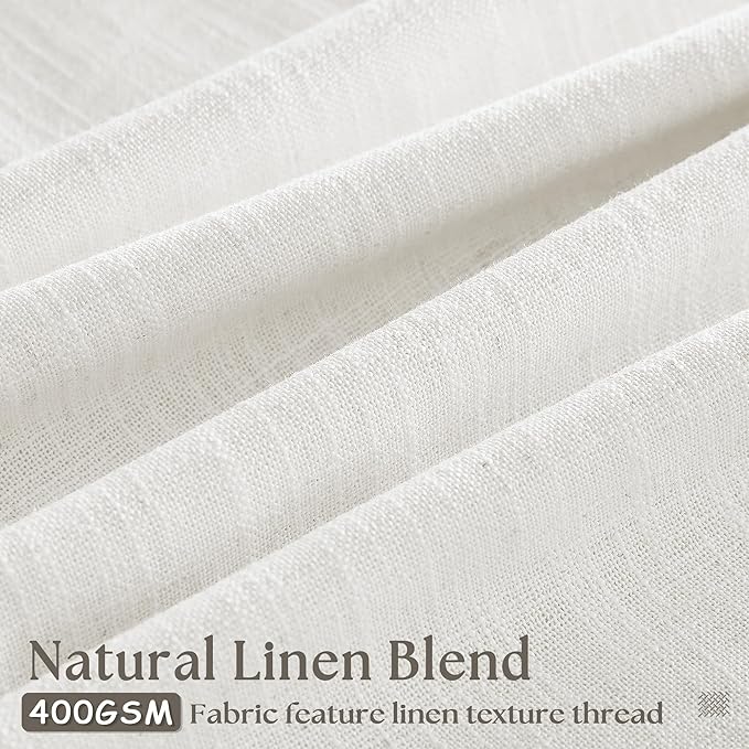 TWODRAPES Beige White Pinch Pleated Linen Curtains 92 Inches Long 2 Panels for Living Room Bedroom Memory Training Shaped Semi Sheer Pleat Drapes with Hooks Rings Light Filtering Window Curtain 40x92