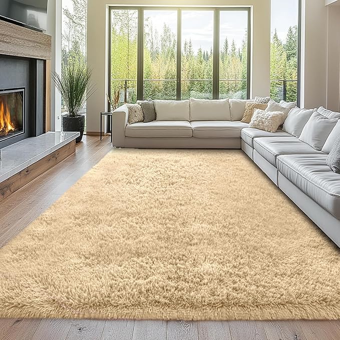 Topmaxcs 10x12 Beige Shag Area Rug for Living Room – Plush Soft Rugs | Cloud-Like Softness – Warm Neutral Beige – Stays Firmly in Place – Cozy and Inviting – Creates a Calming Ambiance