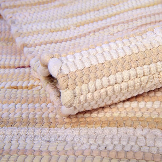 Unique Loom Chindi Cotton Collection Soft Hand Woven Natural Fiber Striped Area Rug, 4 ft x 6 ft, Beige/Ivory