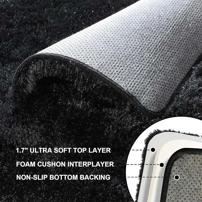 5x7 Black Rugs for Living Room, Large Fluffy Area Rugs for Bedroom, Fuzzy Shag Soft Non-Slip Carpet for Kids Girls and Boys Nursery Dorm Indoor Room Home Decor (5ft X 7ft, Black)