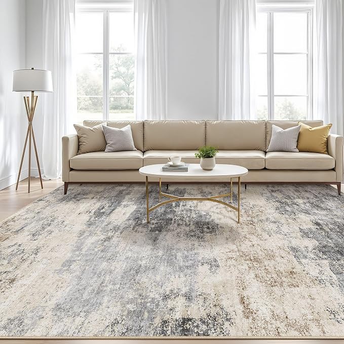 7x10 Area Rugs Living Room: Washable Large Abstract Modern Soft Rug Stain Resistant Indoor Floor Non Slip Accent Carpet for Bedroom Nursery Playroom Dining Room Office Dorm Home House- Grey Brown