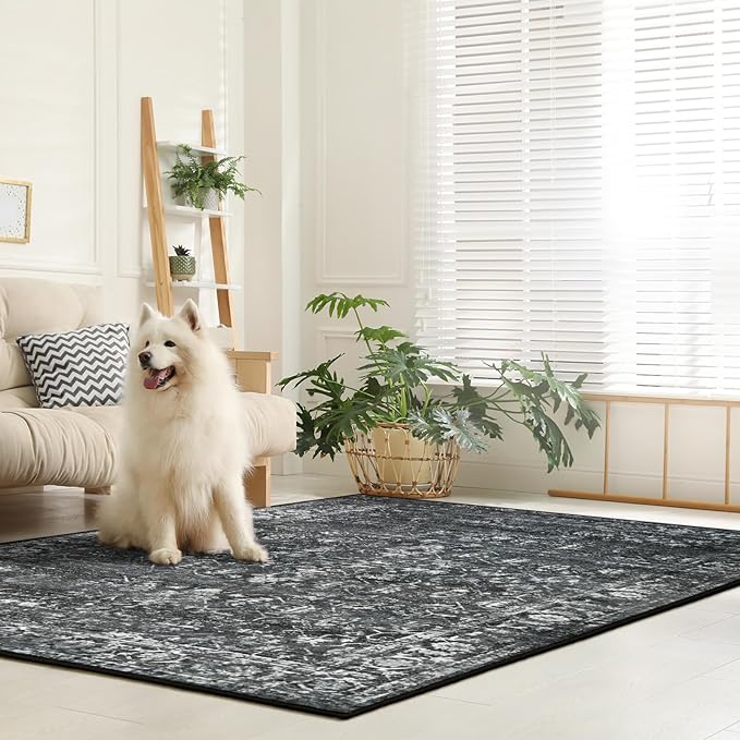 Lahome Margot 8x10 Area Rugs for Living Room Washable Rugs 8x10 Black Large Rug Indoor Carpet, Vintage Distressed Rug Soft Non Slip Area Rug for Bedroom Dining Room Home Office(8 x 10, Black/Grey)