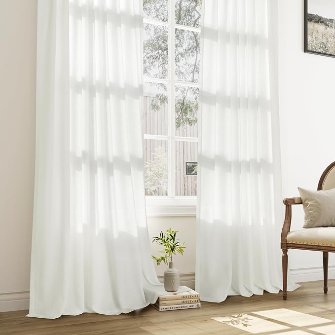 Aersas Ivory White Pinch Pleat Linen Curtains 72 Inch Length 2 Panels Set for Bedroom Dinging Room Semi Sheer Boho Farmhouse Neutral Window Curtains 72 Inches Long for Living Room Nursery 40x72
