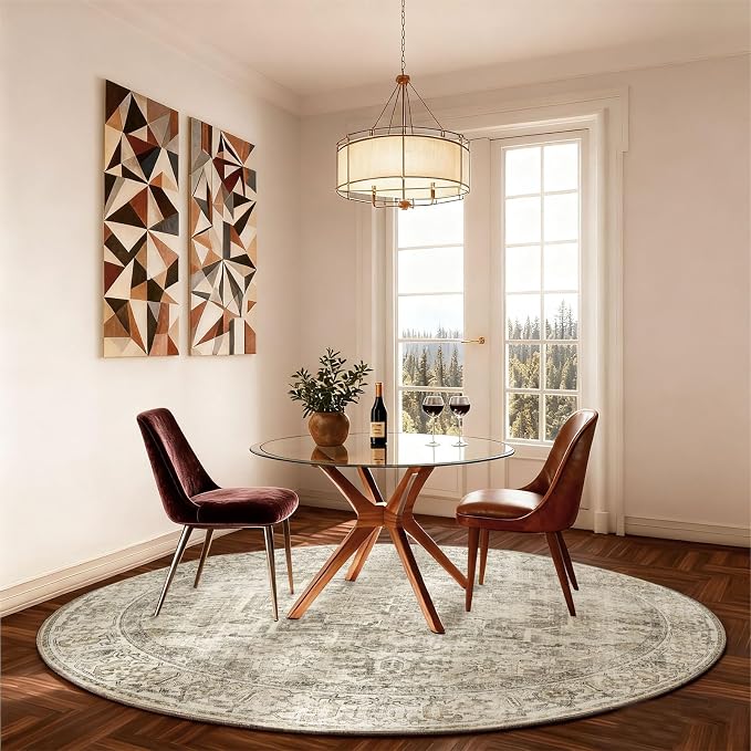 4x4 Round Bedroom Rug Washable: Living Room Rug Stain Resistant Non Slip Low Pile Soft Small Area Rug for Bedroom Entryway Kitchen Living Room Bedside Office Dorm Kids Room Entrance