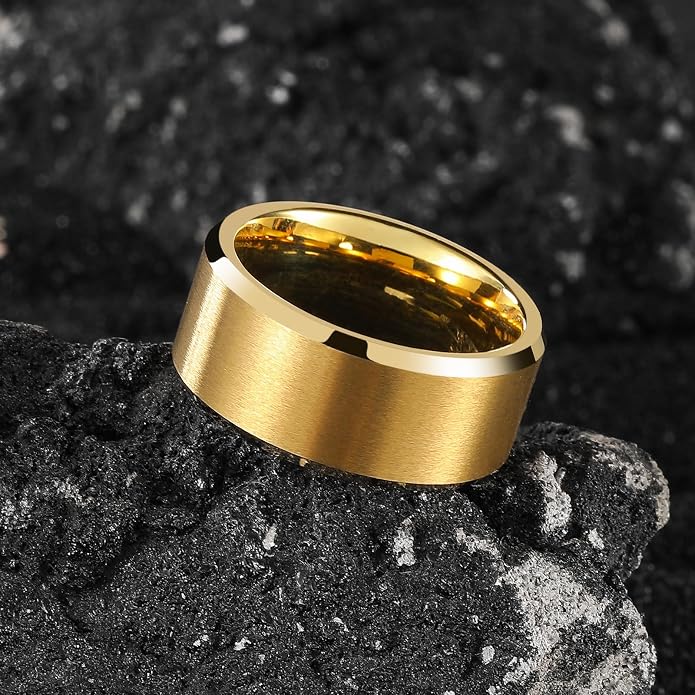 King Will Tungsten Men's Wedding Ring - Available in 6mm to 10mm, Black/Silver, Matte Finish, Beveled Polished Edge, Comfort Fit