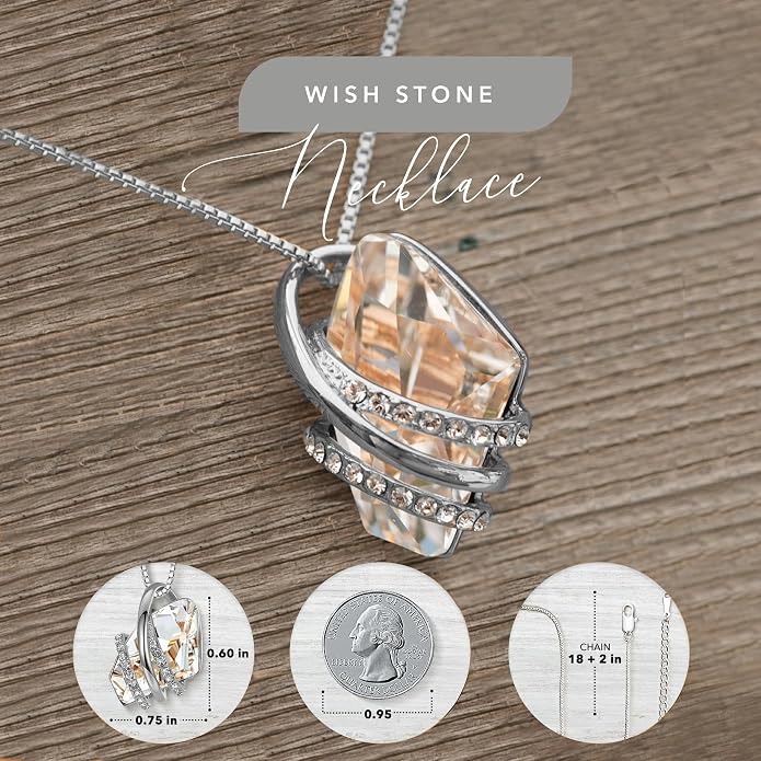 Leafael Wish Stone Pendant Necklace with Birthstone Crystal, 18K Rose Gold Plated/Silvertone, 18" + 2"