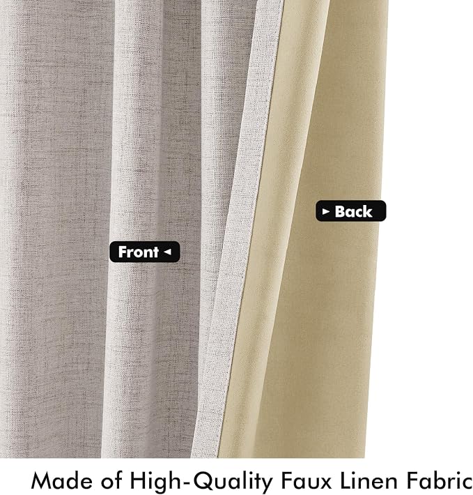 MIULEE 100% Blackout Linen Curtains for Bedroom 42 x 120 Inch Ivory 2 Panel | Thermal Insulated, Room Darkening Drapes for Living Room, Back Tab Rod Pocket Pinch Pleated, Solid Luxury Decor