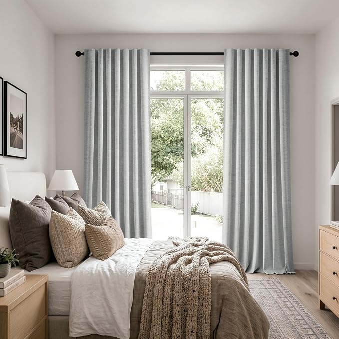 MIULEE 100% Blackout Linen Curtains for Bedroom 42 x 84 Inch Grey 2 Panels | Thermal Insulated, Room Darkening Drapes for Living Room, Back Tab Rod Pocket Pinch Pleated, Solid Luxury Decor