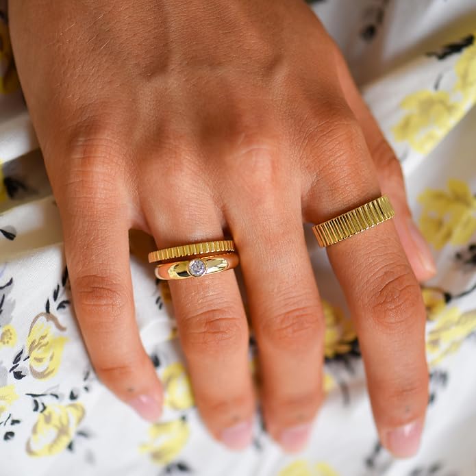 espere 14K Gold Thin Dome Ring for Women | Gold Pinky Ring Minimalist Signet Ring