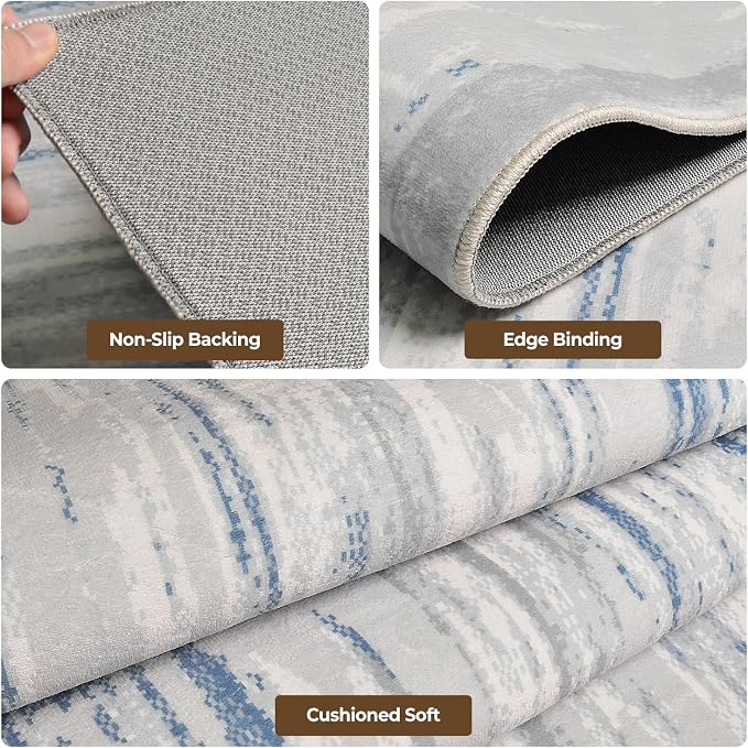 Washable Rugs 5x7 Washable Area Rugs for Living Room,Bedroom,Dining Room- Large Modern Abstract Rugs with Non Slip Rubber Backing,Soft Low Pile Neutral Accent Carpet for Nursery Home Office