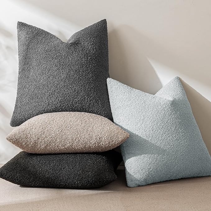 MIULEE 24x24 Decorative Euro Sham Boucle Couch Pillow Covers Sky | Set of 2 Textured Neutral Throw Pillow Covers, Accent Solid Pillowcases, Sofa Living Room Home Decor