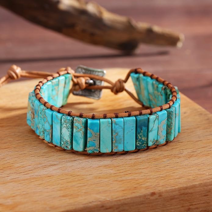 Plumiss Women Boho Handmade Natural Stone Crystal Leather Bead Wrap Bracelets Collection