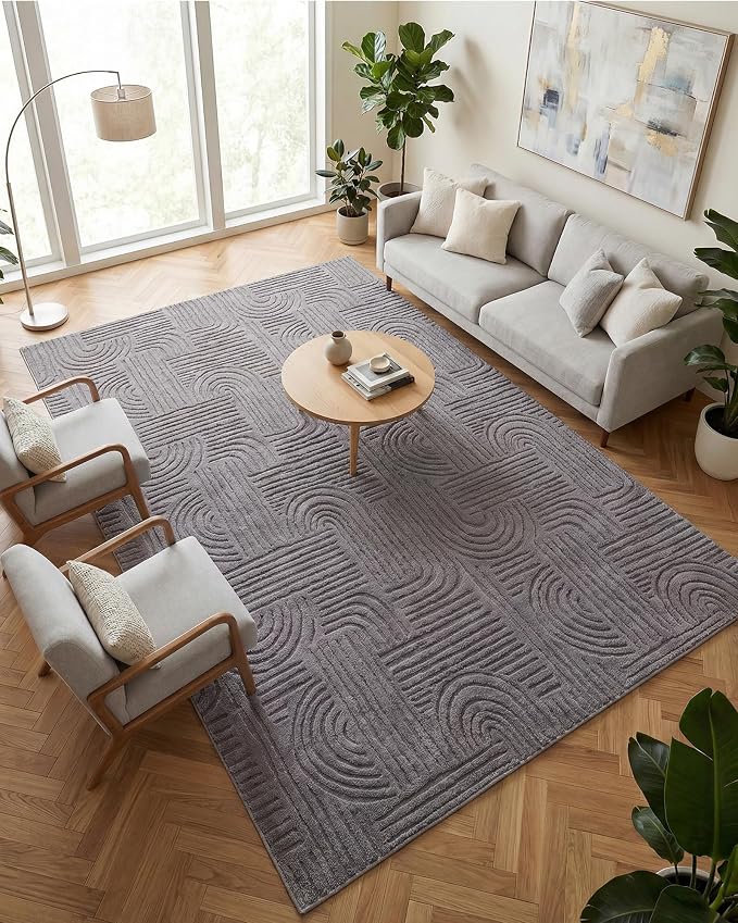 Carvapet 6x9 Area Rug - Grey Modern Geometric Maze 3D High Low Pile Texture Floor Carpet, Luxurious Washable Soft Plush Rug with Skid-Resistant Backing for Living Room Dining Room