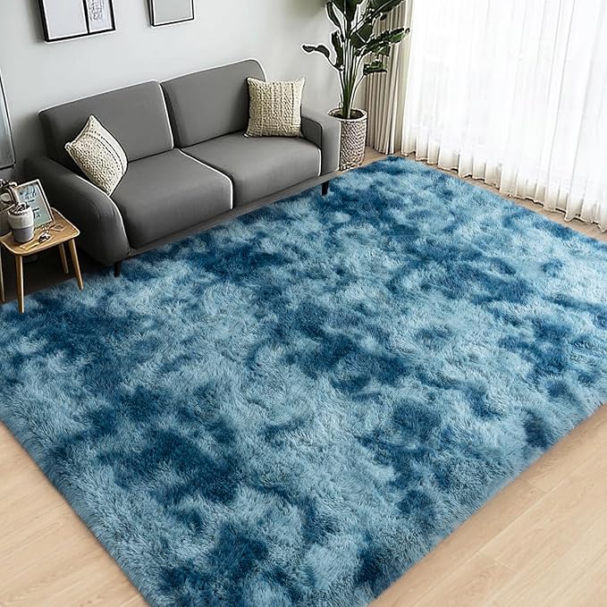 Large Area Rug for Living Room Bedroom 8x10 Tie-Dyed Purple Shag Rug | Ultra Soft Fluffy Shaggy Plush Fuzzy Modern Indoor Throw Floor Carpet for Kids Girls Boys Dorm Nursery Home Decor Aesthetic