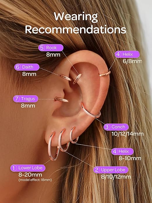 ChicSilver 925 Sterling Silver Huggie Hoop Earrings Small Hoop Earrings for Women Hypoallergenic Silver Huggie Earring Cartilage Earrings for Women (6/8/10/12/14/16/18/20MM)