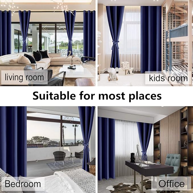 Hiasan RV Blackout Curtains for Bedroom, 52 x 30 Inches Long - Thermal Insulated & Light Blocking Window Curtains for Living Room, 2 Drape Panels Sewn with Tiebacks, Navy Blue