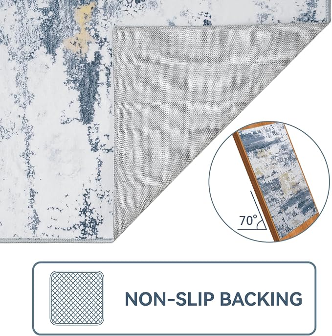 Kelarea Washable Area Rug for Living Room, 6x9 Non Slip Modern Abstract Blue Rugs, Easy Clearning Low Pile Large Carpet for Bedroom, Dining Room, Nursery, Office