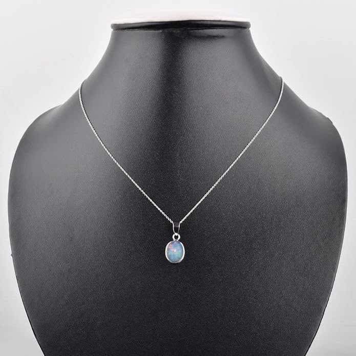 Raw Gemstone Dainty Pendant Necklace for Women, Trendy Healing Chakra Crystal, Birthstone Handmade 925 Sterling Silver Adjustable 18 inch Chain Jewelry, Birthday Gifts